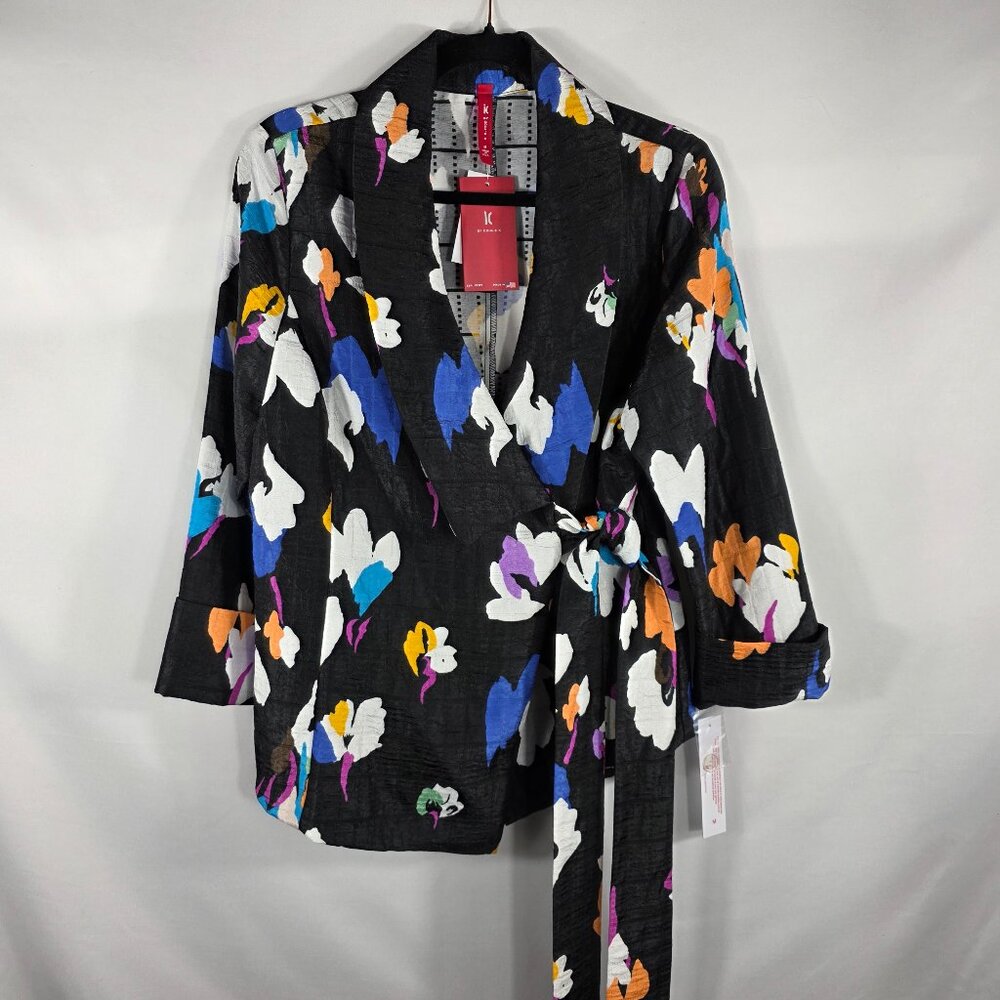 IC by Connie K Blazer Jacket Women's Size Medium Bright Floral Print Side Tie